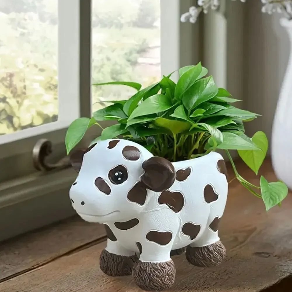 Rustic Western Resin Cow Succulent Planter Indoor Outdoor Decorative Flower Pot
